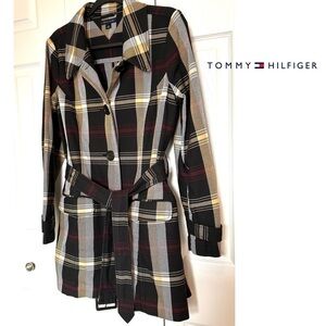 Tommy Hilfiger Cotton Plaid Belted Short Trench Coat Size Medium